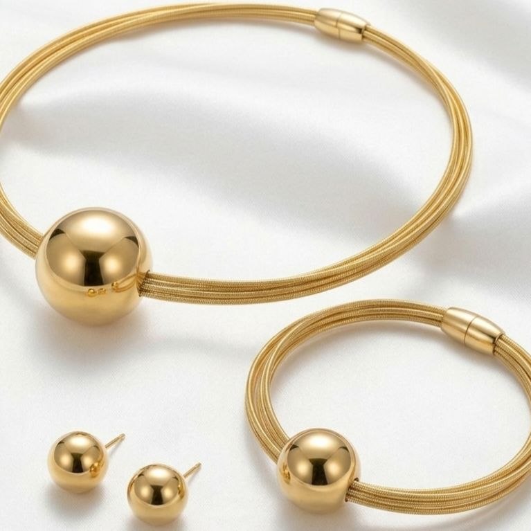 Revaaj Gilded Orb Luxe Jewelry Set - Choker, Bracelet & Earrings