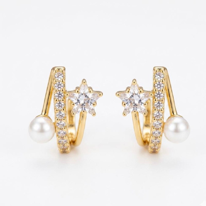 Star Pearl Zircon Cuff Earrings | Revaaj