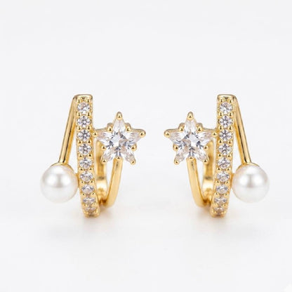 Star Pearl Zircon Cuff Earrings | Revaaj