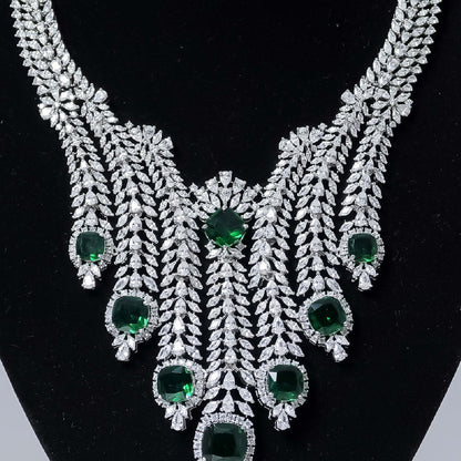 Grand Emerald & Diamond Statement Bridal Necklace Set