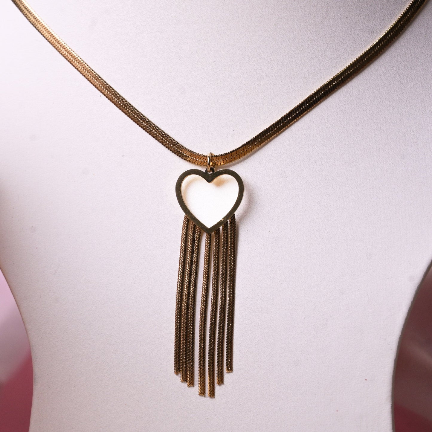 Golden Heart Tassel Statement Necklace