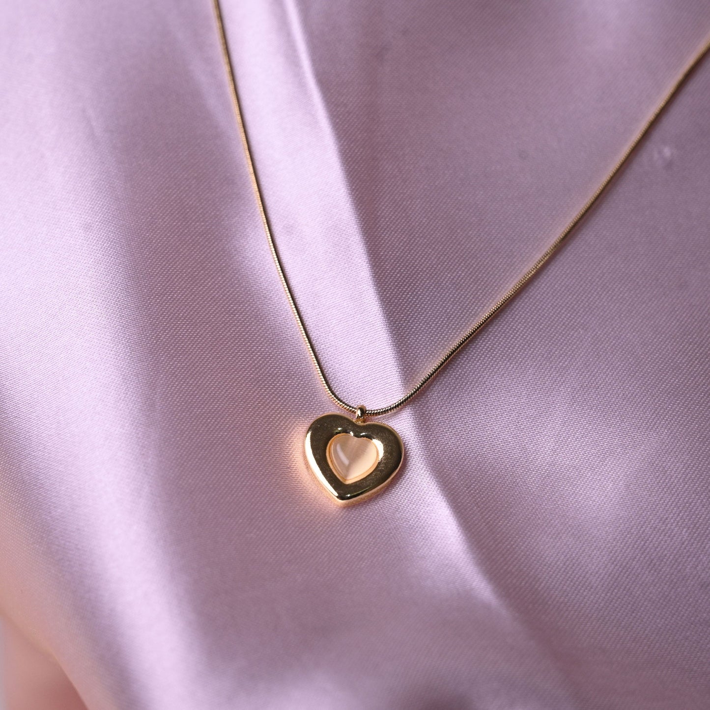 Golden Love Heart Pendant Necklace Set