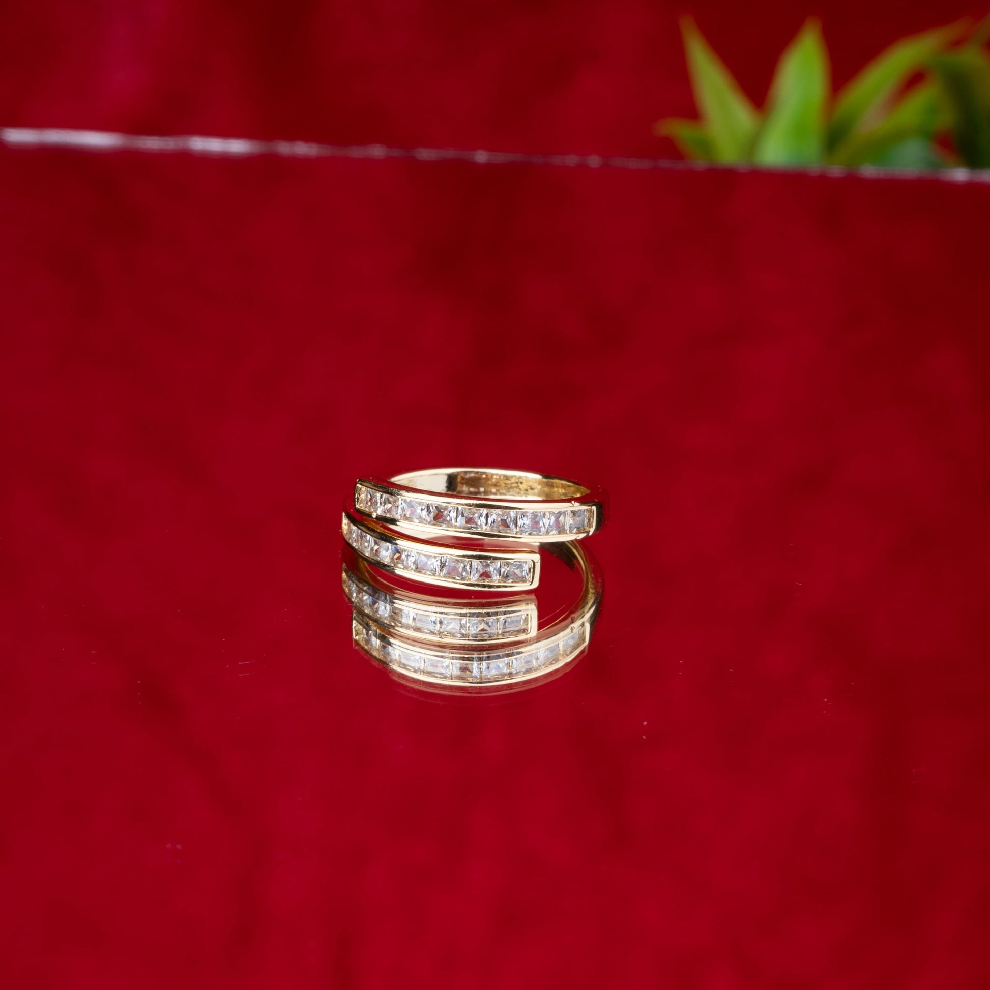 Dual band sparkling adjustable ring with stones third view - Revaaj