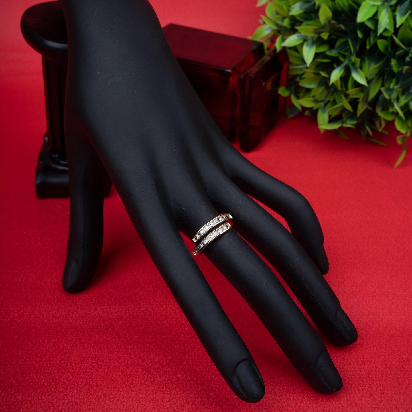 Dual band sparkling adjustable ring with stones second view- Revaaj