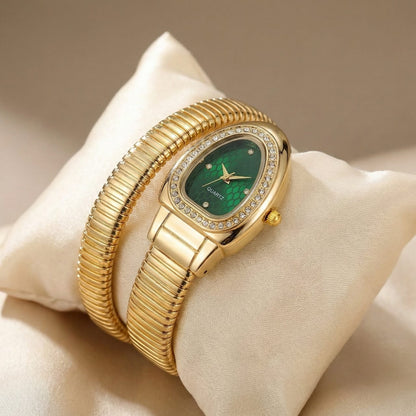 Green Dial Gold-Tone Snake Coil Women’s Quartz Watch