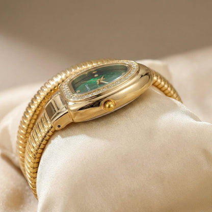 Green Dial Gold-Tone Snake Coil Women’s Quartz Watch