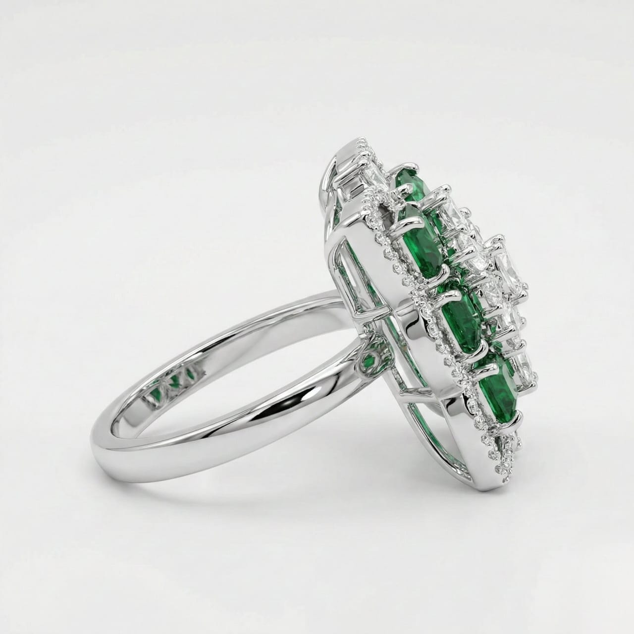 Emerald Green Stone Silver-Tone Statement Cocktail Ring