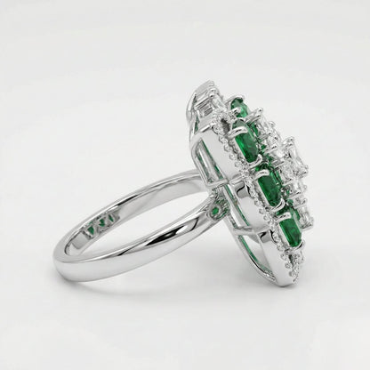 Emerald Green Stone Silver-Tone Statement Cocktail Ring