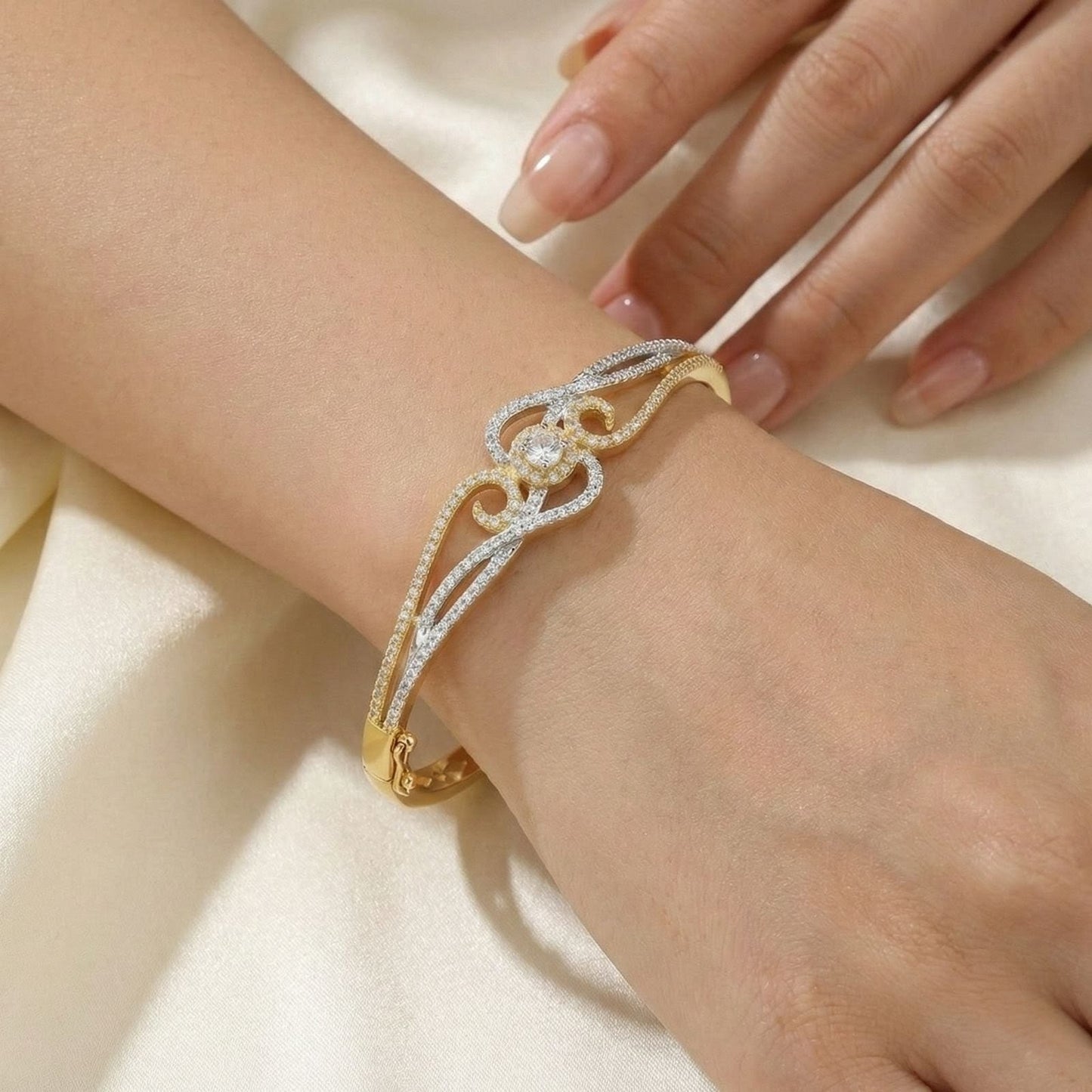 Dual-Tone Designer American Diamond Bracelet (Gold & Silver)