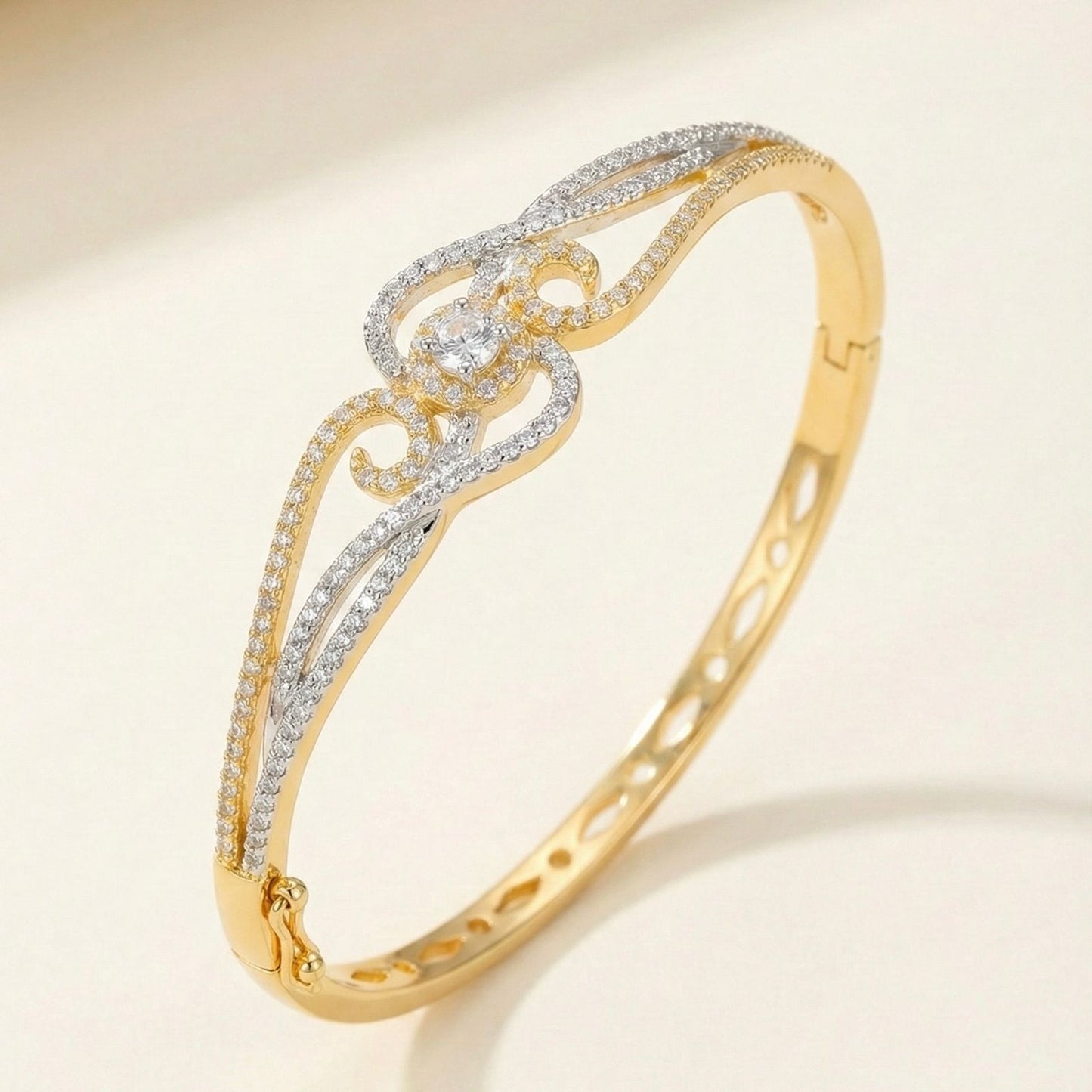 Dual-Tone Designer American Diamond Bracelet (Gold & Silver)