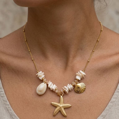 Revaaj Coastal Charm Gold Plated Shell & Starfish Necklace