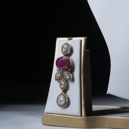 Royal Ruby Floral Necklace Set with Earrings