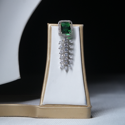 Emerald & Cubic Zirconia Marquise Leaf Design Necklace Set
