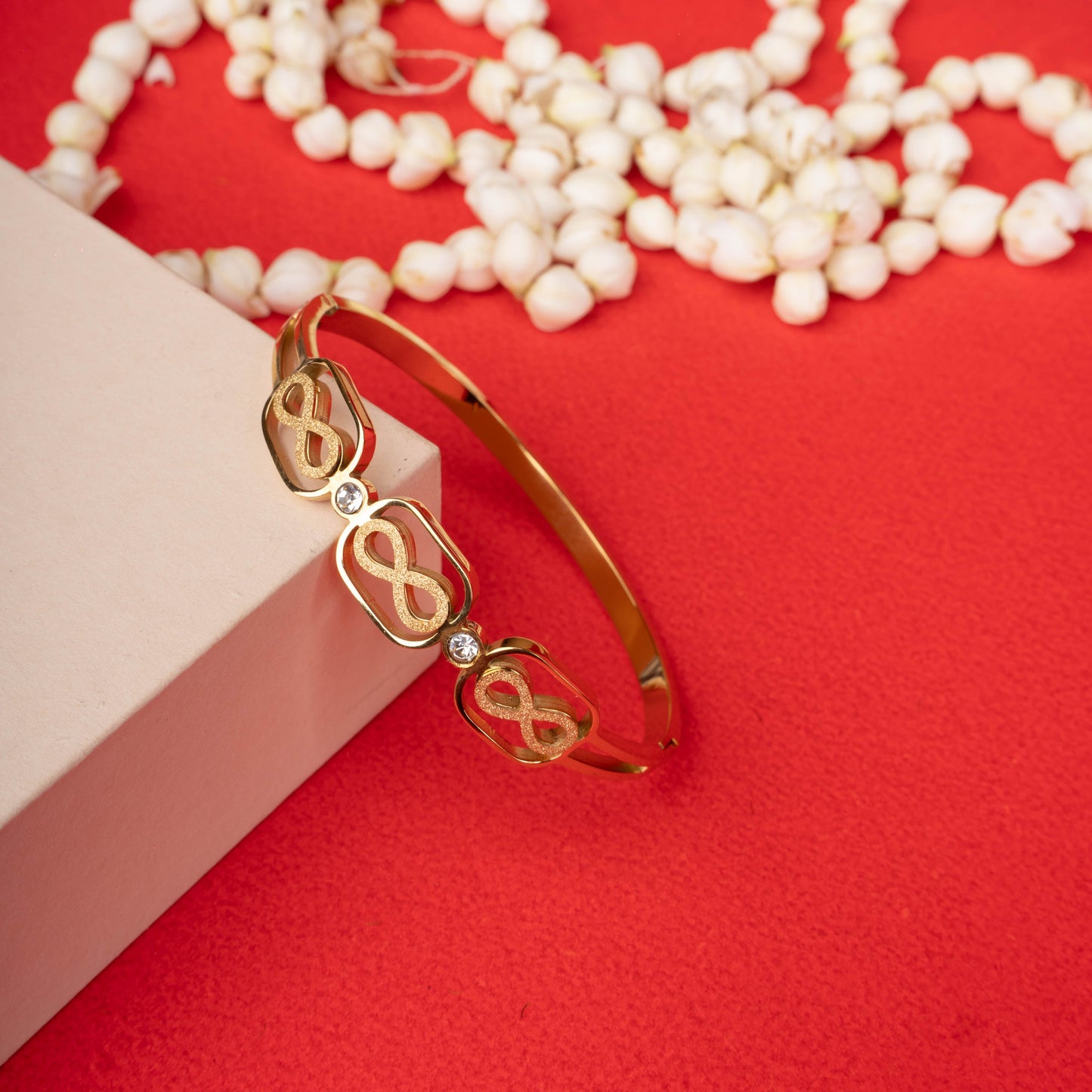 Gold Color Infinity Link Crystal Bangle