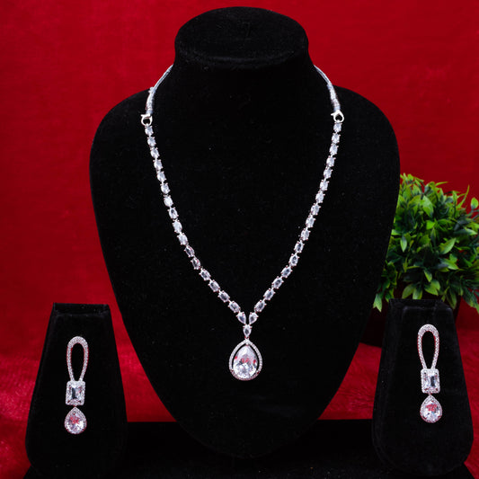 Elegance teardrop solitaire necklace set with matching earrings - Revaaj