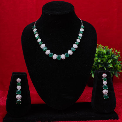 Emerald elegance necklace set with deep green stones and crystal-studded spheres - Revaaj