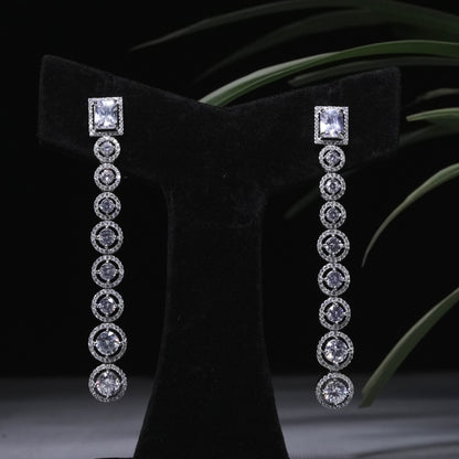 Elegant Long Drop Earrings with Square and Round Crystal Accents