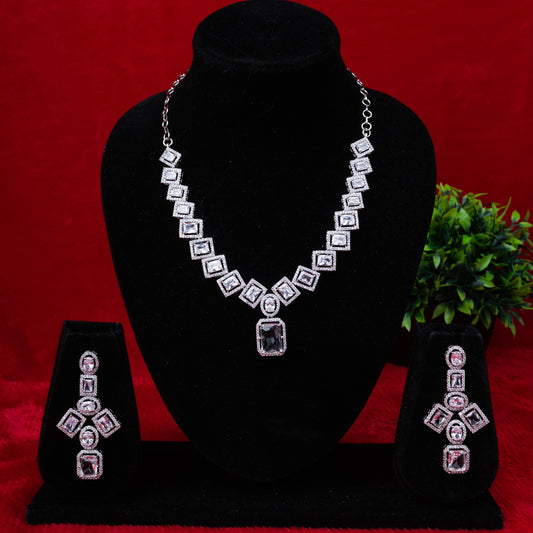 Regal square cut necklace set with bold pendant and matching earrings - Revaaj