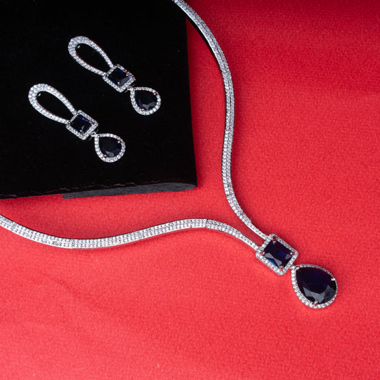 Sapphire elegance necklace set with square-cut and teardrop sapphire-toned stones - Revaaj