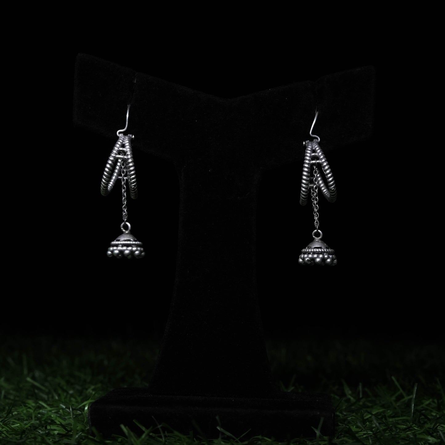 Minimal Oxidized Silver Dangler Earrings with Dome Charms