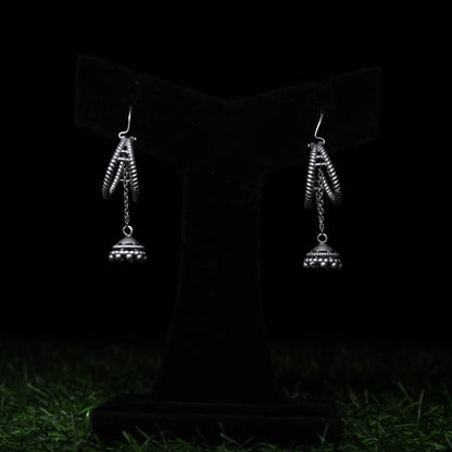 Minimal Oxidized Silver Dangler Earrings with Dome Charms