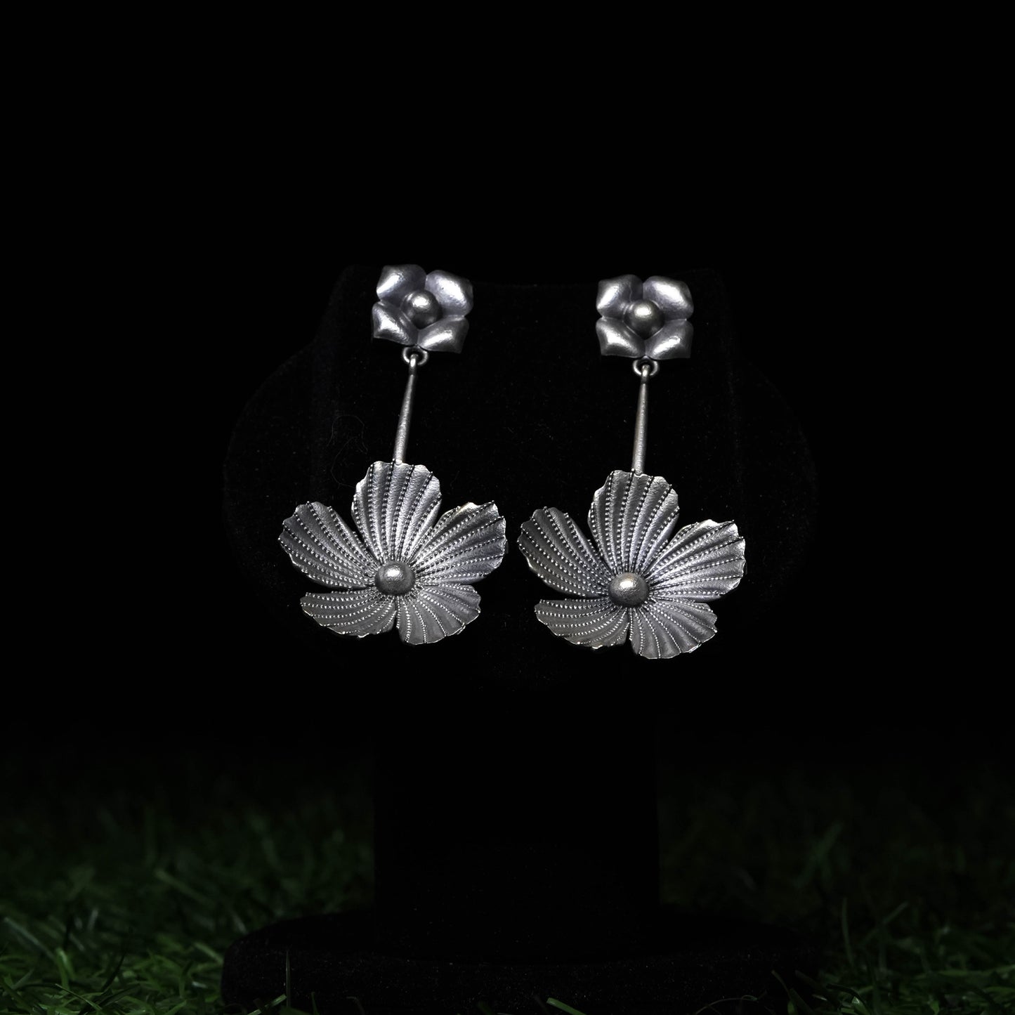 Oxidized Silver Floral Dangler Earrings
