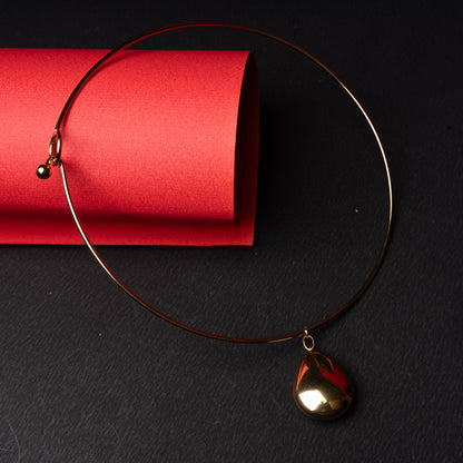 Minimalist teardrop choker necklace with polished metallic finish second view - Revaaj