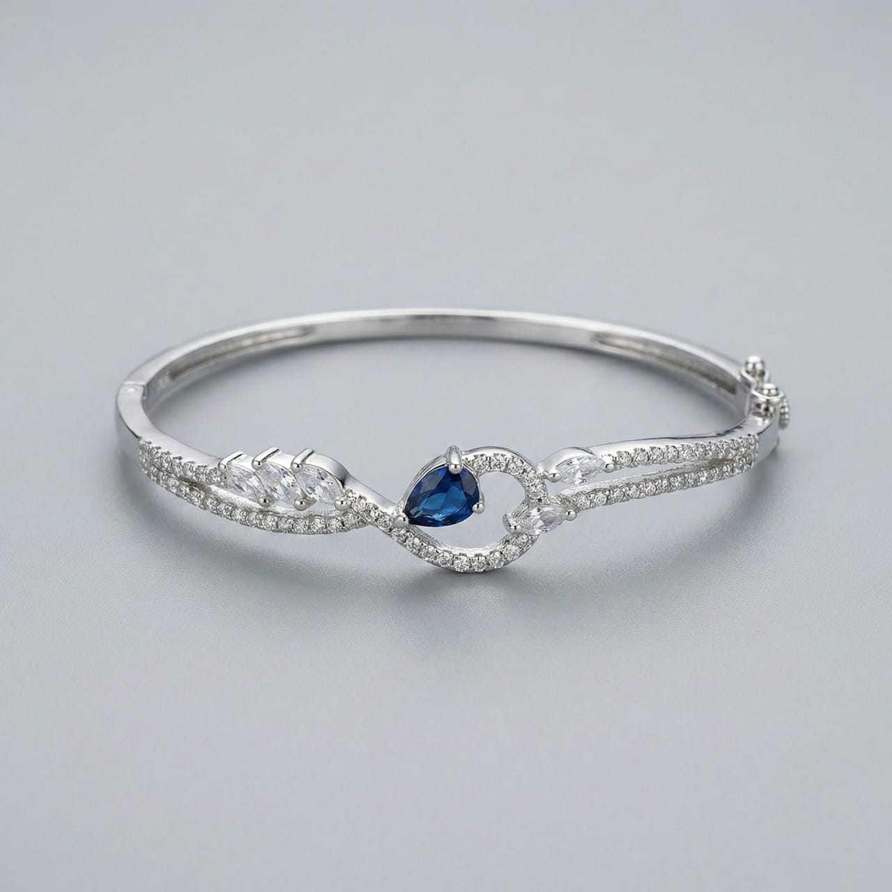 Silver-Tone Blue Crystal Elegant Bangle