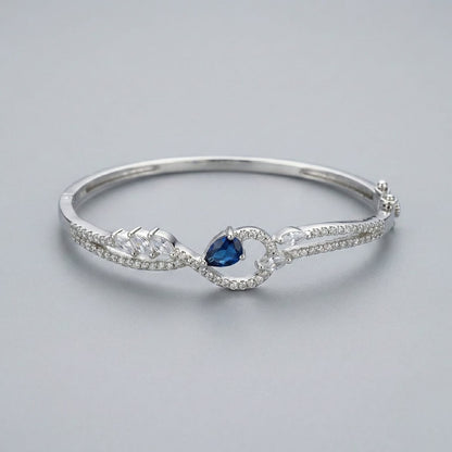 Silver-Tone Blue Crystal Elegant Bangle