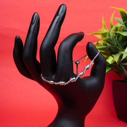 Silver-tone wave link necklace with clear crystals second view - Revaaj