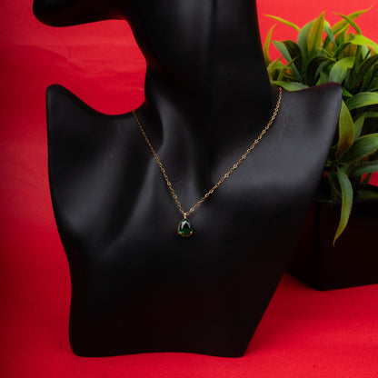 Emerald teardrop pendant necklace with matching green stone stud earrings - Revaaj