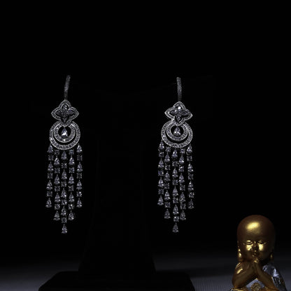 Luxury Long Drop Earrings with Cascading Crystal Strands