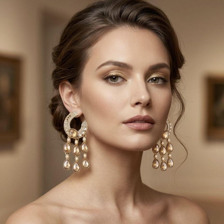 Revaaj Peach Studded Statement Earrings