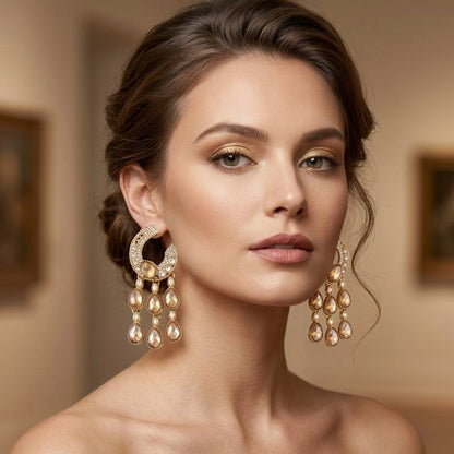 Revaaj Peach Studded Statement Earrings