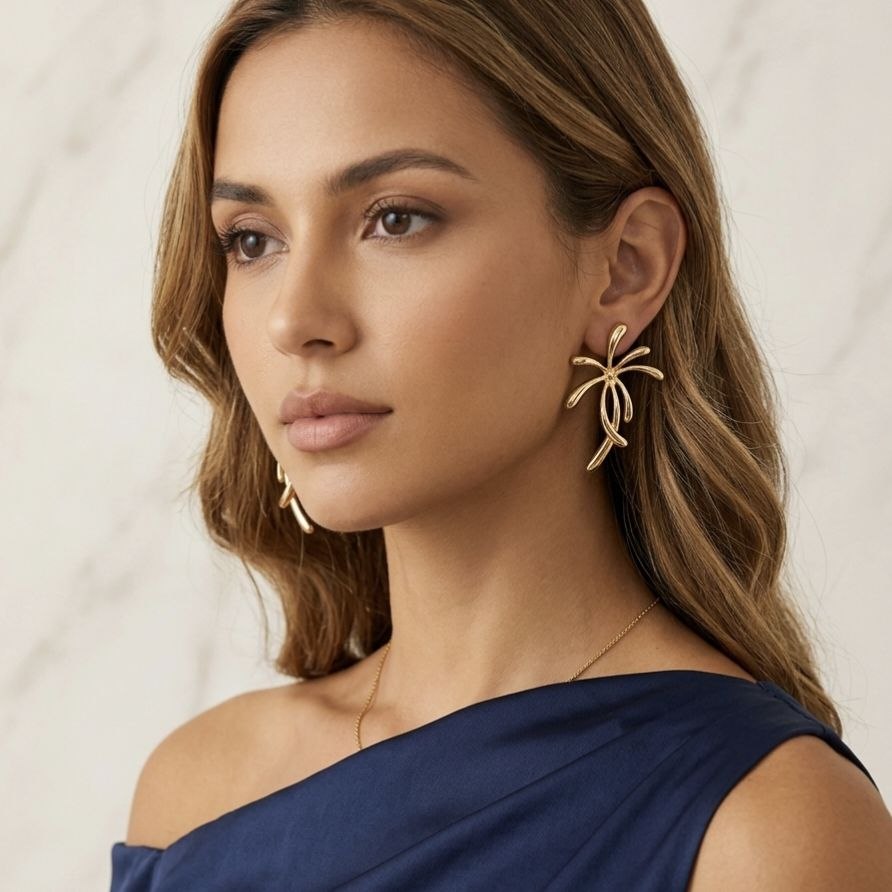 Revaaj Aura Gold Abstract Stud Earrings