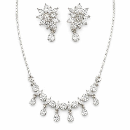 Zircon Floral Teardrop Necklace Set | Revaaj