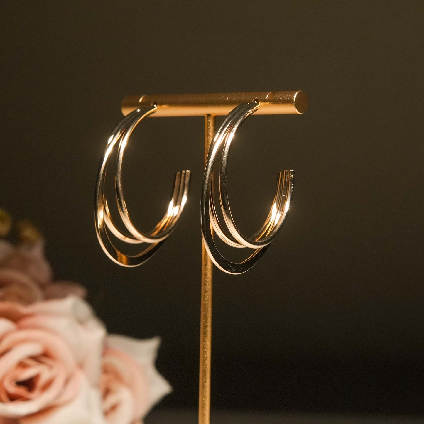 Classic Gold Plated Triple Hoop Earrings