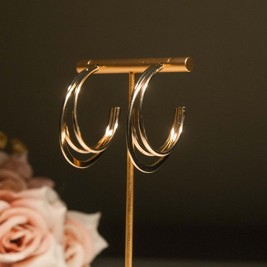 Classic Gold Plated Triple Hoop Earrings