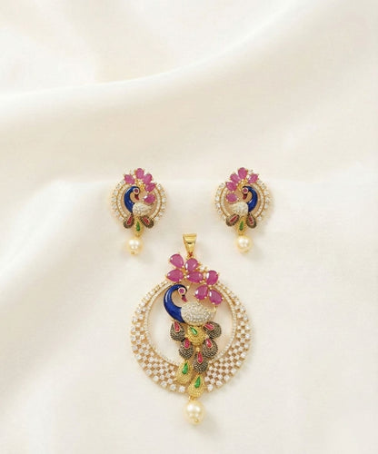 Gold-Tone Peacock Design Pendant Set with Earrings
