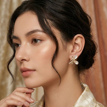 Revaaj 'Petal Bow' Zircon Stud Earrings