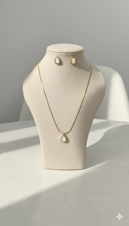 Gold-Plated Teardrop Pearl Pendant Necklace with Matching Stud Earrings Set