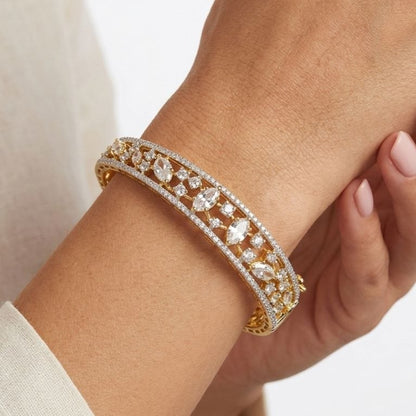 Revaaj Radiant Gold-Plated AD Bangle | Sparkling Cubic Zirconia Bracelet