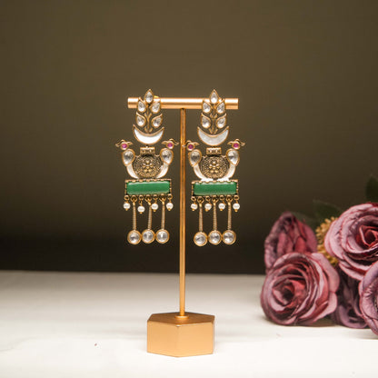 Antique Dangler Earrings with Bird Motifs & Pearls