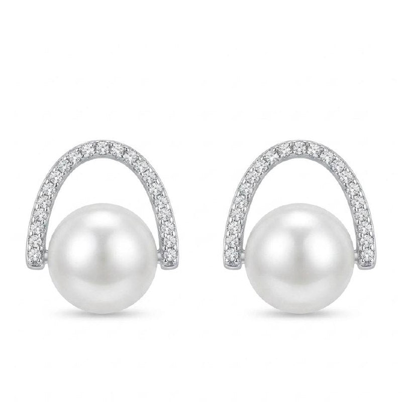Pearl Zircon Arch Stud Earrings | Revaaj