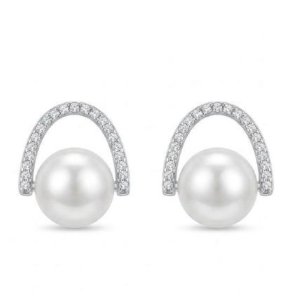 Pearl Zircon Arch Stud Earrings | Revaaj