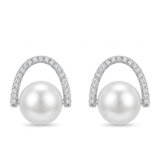 Pearl Zircon Arch Stud Earrings | Revaaj