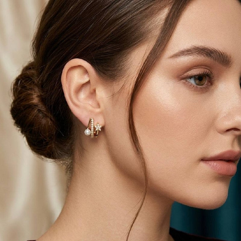 Star Pearl Zircon Cuff Earrings | Revaaj
