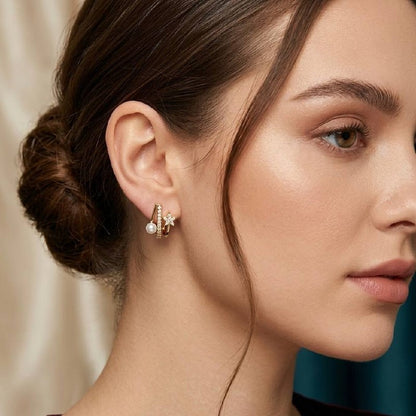 Star Pearl Zircon Cuff Earrings | Revaaj