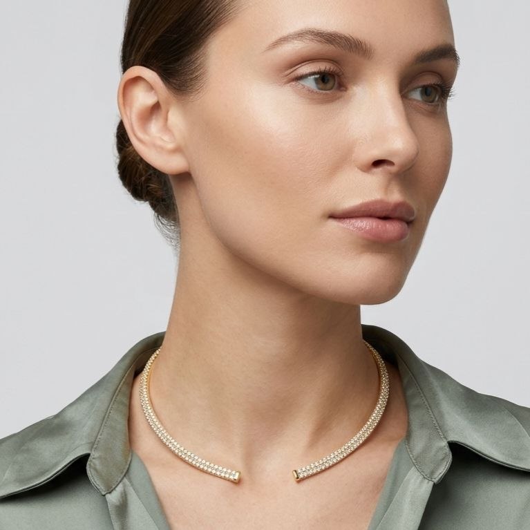 Crystal Gold-Tone Open Collar Necklace | Revaaj