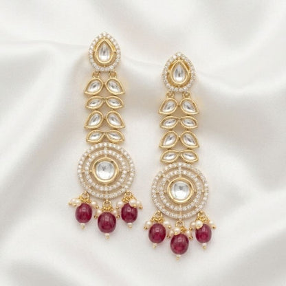 Kundan Ruby Pearl Dangler Earrings | Revaaj